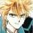 Pixelated anime-style character with light brown hair, closed eyes, and a neutral expression against a gradient background.