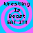 Four identical display pixelated text over a blue and pink spiral background with no visible animation changes