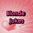 Pixelated pink text on a pink heart-patterned background with a gray section, displaying a four-part joke about blonde and brunette humor.