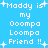 Pixelated text on a blue background with white stars, repeating 'Maddy is my Oompa Loompa Friend !!' in two