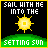 A 3x3 contact sheet of nine animated frames showing a pixel art sun setting over green hills with text "SAIL WITH ME INTO THE SETTING SUN" on black background.