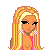 Pixel art character with long blonde hair wearing pink and white outfit, shown in two frames of an animated contact sheet.