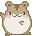 Four pixel-art hamster icons with brown fur, white bellies, pink cheeks, and black eyes arranged in a on gray background