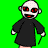 Pixelated character with white face, red eyes, and black robe in multiple poses against green background.