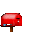 Red mailbox with brown post, blue flag, and white mail slot details in pixelated animation showing sequential opening of the flag.