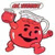 Red cartoon character with rounded body, smiling face, and four limbs holding a silver pitcher pouring red liquid.