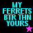 Four pixelated display cyan text 'MY FERRETS BTR THN YOURS' with a star symbol, each on distinct background colors