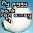 Pixelated white pig with brown snout and black eyes on light blue background, text 'My PIGGY bank ran away' in bold blocky font above it.