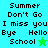 Pixelated text and star icons display 'Summer Don't Go I miss you Bye Hello School' across four color variations with one star changing color.