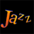 Pixelated text reading "Jazz" in gradient orange and blue hues on a solid black background.