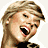 Pixelated 48x48 animated contact sheet showing three sampled frames of a celebrity with blonde hair in different poses and expressions against solid backgrounds.