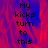 Pixelated text 'My kicks turn to this' on a red and blue gradient background with visible pixelation.