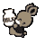 Pixel art animation of a brown rabbit holding a white vase with liquid, displayed as an 8-frame contact sheet on gray background.