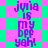 Pixelated purple text reads "julia is my bff yah!" on a green and pink checkered background with diamond-shaped patterns.