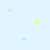 Light blue background with scattered pink, yellow, and light blue stars; gray rectangle occupies bottom-right corner.