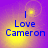 Purple and yellow gradient background with blue text reading "I Love Cameron" in four quadrants, each showing a different animation state of the central light effect.