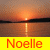 Sunset over water with reflection, yellow banner displaying 'Noelle' in red text below the scene.