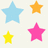 Four pixelated star icons in blue, orange, yellow, and pink arranged on a light background.