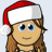 Pixelated cartoon-style icon of a person with light brown hair wearing a red and white Santa hat, blue eyes, and a neutral expression against a light gray background.
