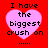 Four identical pink heart-shaped icons with black text on a red background, each displaying "I have the biggest crush on" and five dots below.