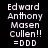 Pixelated text displays 'Edward Anthony Masen Cullen!! =000' over a black background with red glow effects.