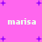 A static image with a bright pink background featuring scattered purple star shapes and repeated white text reading "marisa" in pixelated font.
