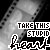 A black-and-white film strip background with repeated text 'TAKE THIS STUPID heart' and a blue animated heart symbol.