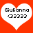 Two white heart shapes on a red background, each containing black pixelated text reading "Giuliana" and "<33333".