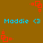 Brown background with repeating cyan text "Maddie <3" and red pixelated square animations in four corners.