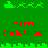 Green background with red "Merry Christmas!!" text and green pixelated reindeer/sleigh motifs in two