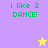 Pixelated text 'i like 2 DANCE!' in green on purple and yellow backgrounds with a yellow star on purple and a purple star on yellow.