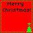 Red square icon with green dotted border displaying 'Merry Christmas!' text and a small green tree that shifts position across frames.