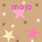 Pixelated static image with pink text 'mojo' above a large pink star, surrounded by smaller white and brown stars on a beige background.