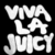 White text "VIVA LA JUICY" in a rounded, bubbly font on black background with one gray ; two identical static frames shown