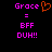 Pixelated text and symbols on black background with one frame showing an orange heart symbol next to 'Grace' while the other shows no heart.