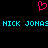 A static pixel art image with a pink heart symbol above repeated cyan text reading "NICK JONAS" on a black background.