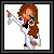 Pixel art contact sheet showing two frames of an animated buddy icon: a cartoon woman in white outfit pointing left and text "Stayin' Alive" on black blocks.