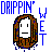 Pixel art character with brown hair and white face in multiple states: static, wet, animated, and afro styles. Blue text "DRIPPIN' WET" appears above two initial frames.