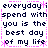 A static pixel art image displays repeated text in dark blue on a white background with pink dotted borders.