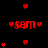 Red pixelated text 'sam' surrounded by red hearts on a black background, with heart arrangements changing across frames.