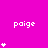 A bright pink background displays the word 'paige' in white pixelated text with varying numbers of small white heart symbols below each instance.
