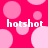 A static image with a bright pink background covered in lighter pink circles, featuring four instances of the text 'hotshot' in white pixelated font.