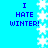 Blue background with white snowflakes and repeated text 'I HATE WINTER!' in blue pixelated font.