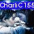 A pixelated image with blue text overlays on a cloudy sky background, showing partial text 'Charli C155', 'Loves', and 'Titanic' across different sections.