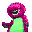 Pixelated purple dinosaur with green belly and pink accents, displaying four distinct poses including heart symbols in various positions.