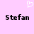 Pixelated white heart above two black text instances of 'Stefan' on a light pink background.