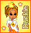 Pixel art buddy icon featuring a cartoon character with pigtails, yellow duck on head, and Chinese text on right side against yellow background.