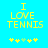 Yellow pixelated text "I LOVE TENNIS" on cyan background with five star-like symbols below, two variations of star symbol arrangement visible.