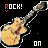 A 6-frame animated contact sheet showing a pixelated acoustic guitar icon with changing text and small red dots, arranged in a 3x2 grid on black background.