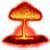 Static pixelated image of a mushroom-shaped explosion with orange and red hues on a white background.